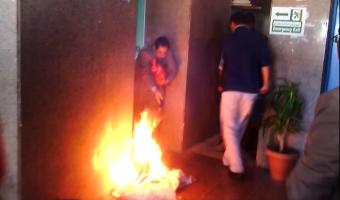 عملية تدريبية لإخلاء معهد البحوث البيئية فى حالة حدوث حريق