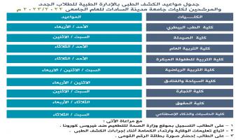 اليوم .. بدء الكشف الطبى للطلاب المستجدين بالجامعة